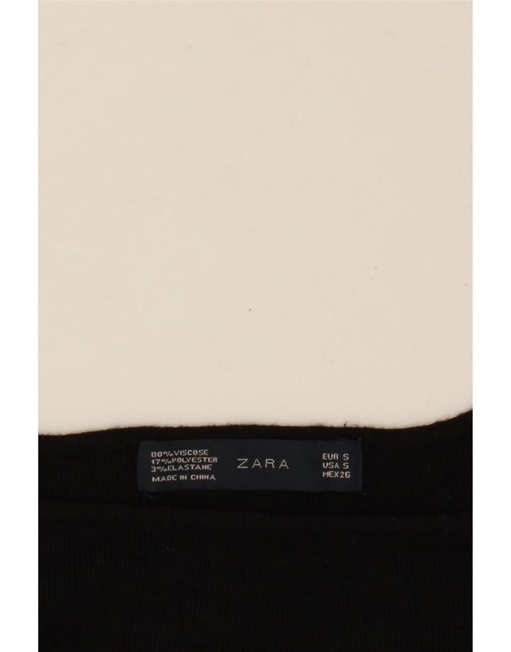 Zara Γυναικείο Crop Top μακρυμάνικο UK 10 Small Black Viscose