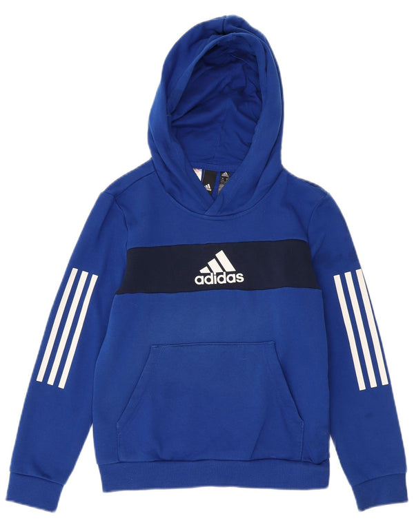 Adidas Boys Graphic Hoodie Jumper 9-10 Years Blue Colourblock Cotton