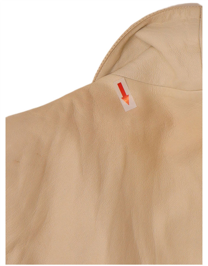 Vintage Γυναικείο Δερμάτινο Σακάκι Μπλέιζερ με διπλό στήθος UK 12 Medium Beige