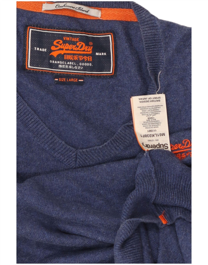Superdry Ανδρικό πουλόβερ με λαιμόκοψη με λαιμόκοψη μεγάλο μπλε βαμβακερό