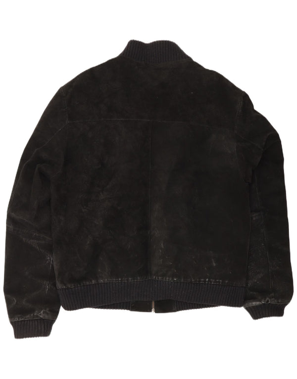 Vintage Ανδρικό Suede Bomber Jacket UK 42 XL Μαύρο Δερμάτινο