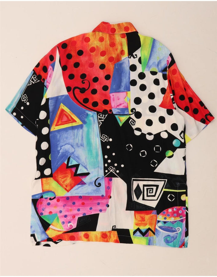 VINTAGE γυναικείο υπερμεγέθη πουκάμισο UK 10/12 Μικρό πολύχρωμο γεωμετρικό