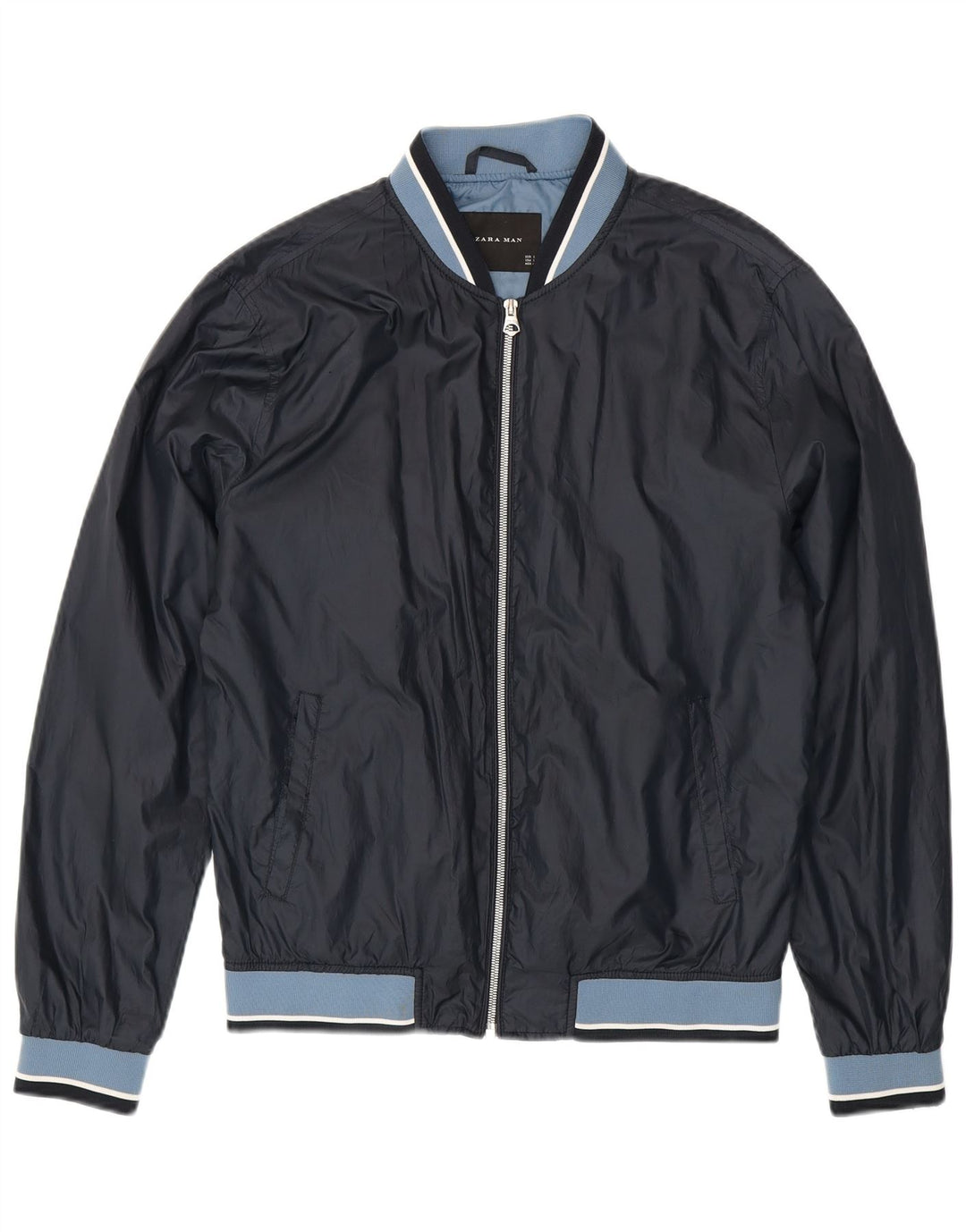 Zara Ανδρικό Bomber Jacket UK 40 Large Navy Blue Colorblock Polyester