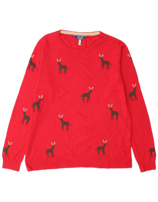Joules Womens Crew Neck Jumper πουλόβερ UK 14 Large Red Christmas