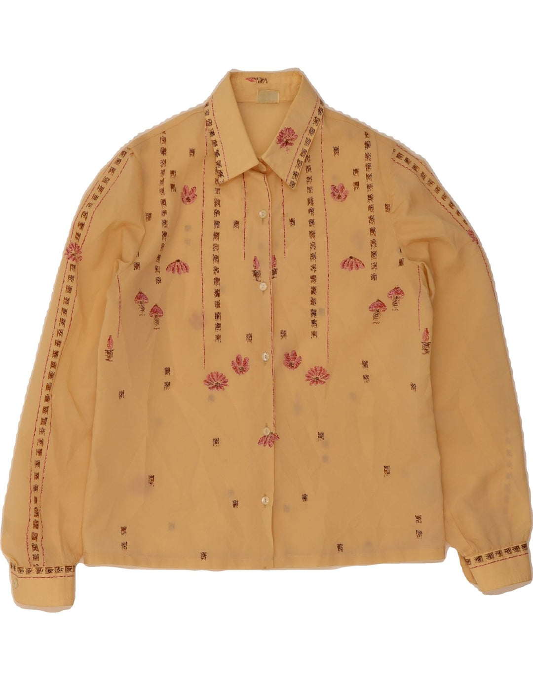 PRIMAVERA FIRENZE Womens Shirt Blouse UK 14 Medium Beige Floral Polyester Vintage Primavera Firenze and Second-Hand Primavera Firenze from Messina Hembry 