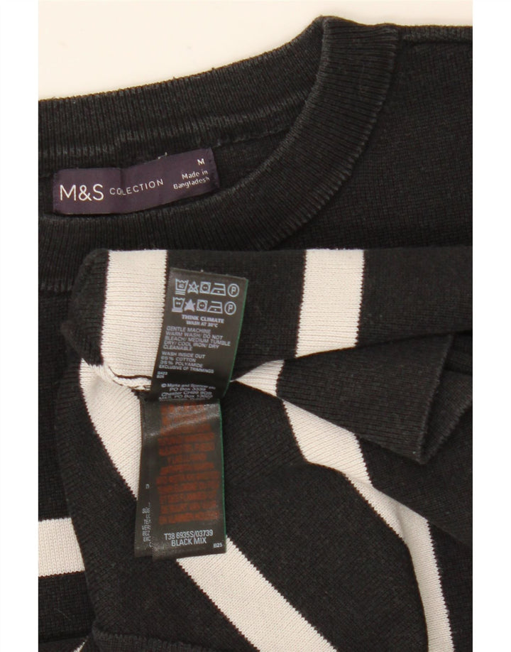 Marks & Spencer Γυναικείο πουλόβερ με λαιμόκοψη UK 12 μέτριο μαύρο ριγέ