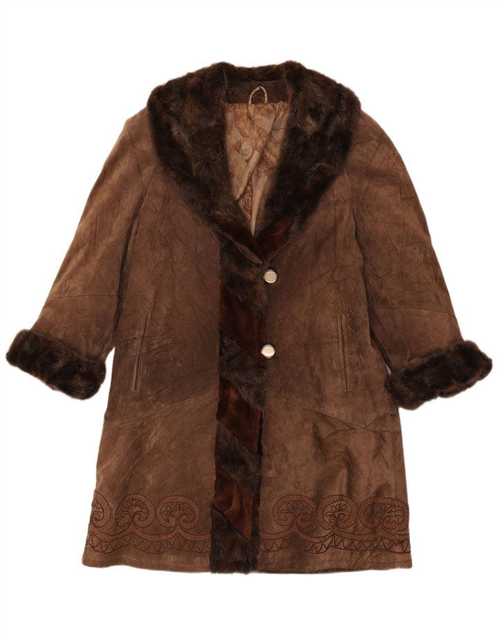 Vintage γυναικείο σουέτ πανωφόρι UK 14 Medium Brown Paisley