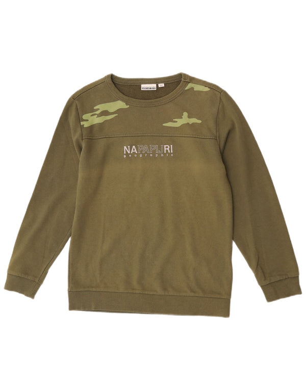 Napapijri Boys Geographic Sweatshirt Jumper 11-12 Years Khaki Colourblock