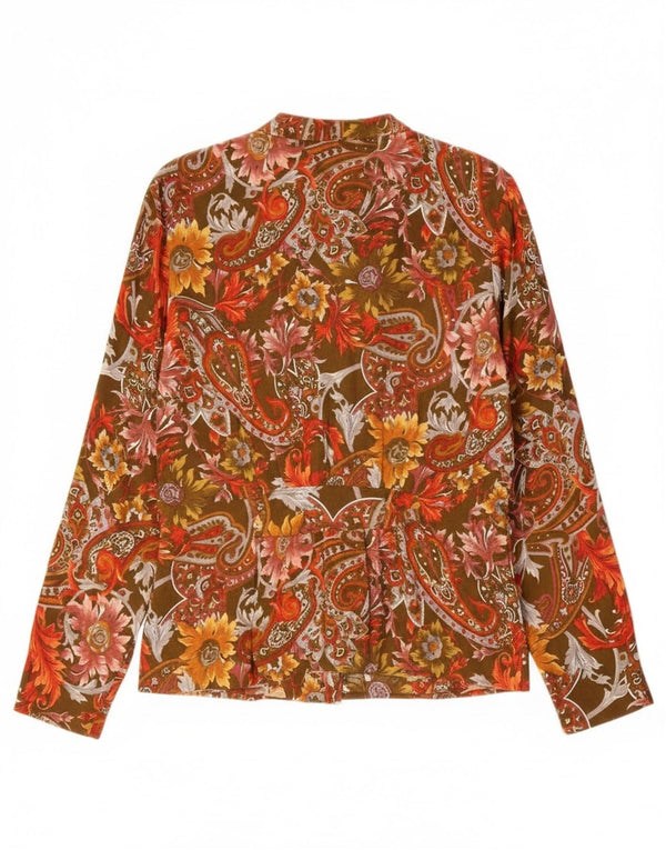 Vintage γυναικείο μακρυμάνικο πουκάμισο UK 12 Medium Khaki Floral Retro