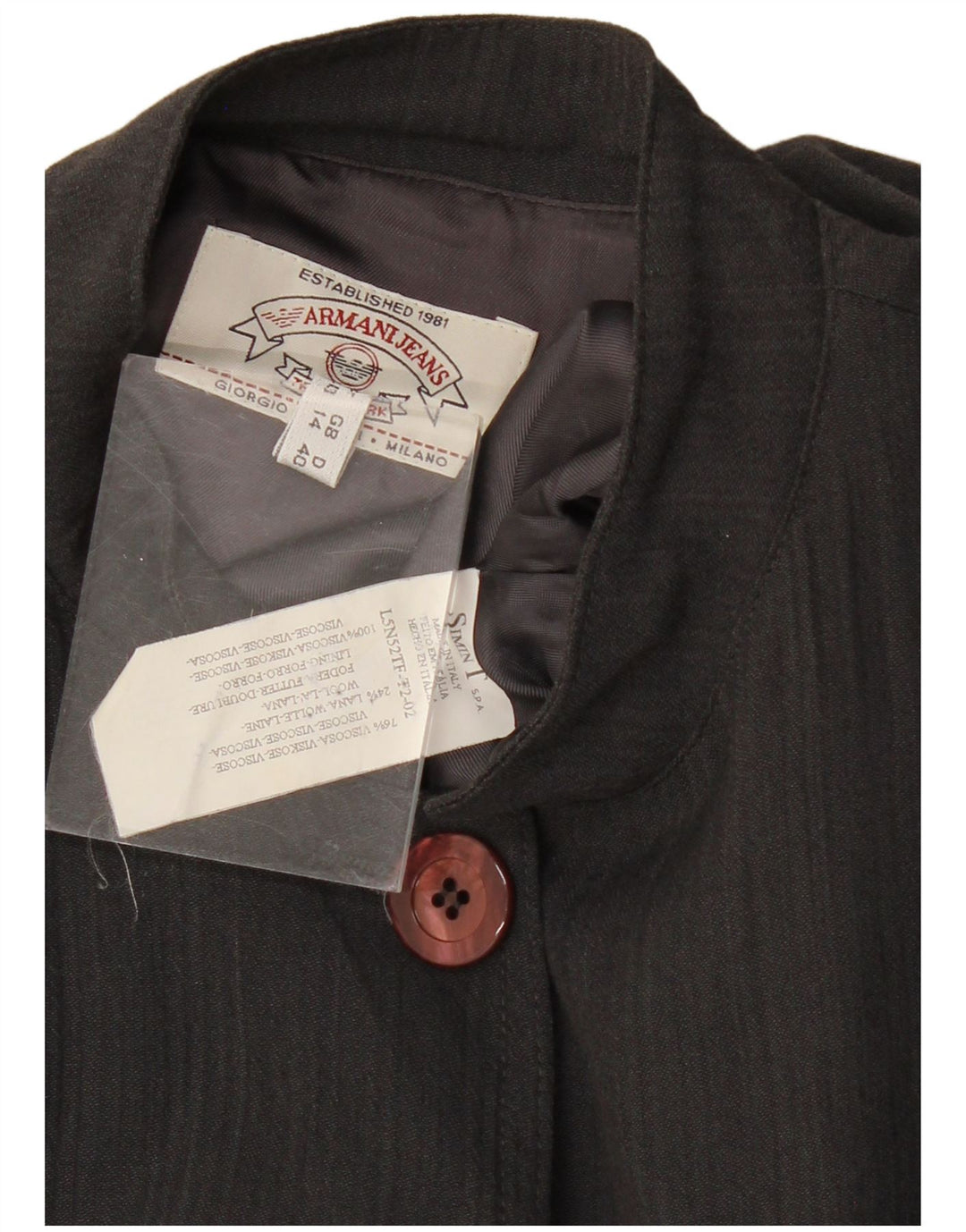 ARMANI JEANS Γυναικείο σακάκι με 5 κουμπιά blazer UK 14 μεγάλη μαύρη βισκόζη