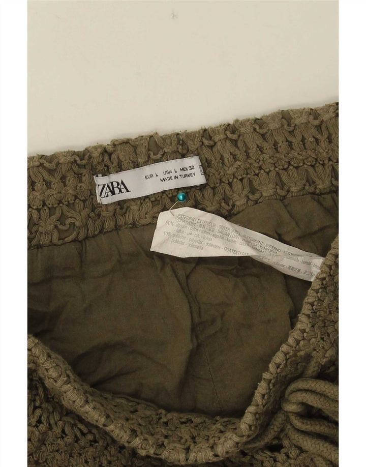 Zara Γυναικείο Κροσέ Σορτς Μεγάλο W32 Χακί Βαμβακερό
