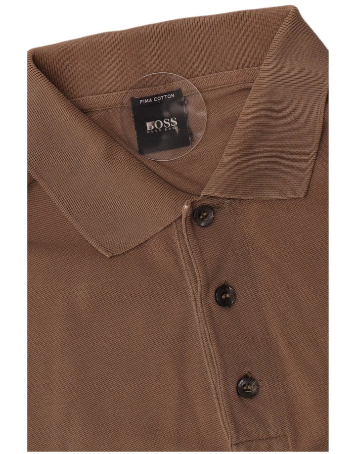 Ανδρικό μπλουζάκι πόλο Hugo Boss, μικρό καφέ βαμβακερό