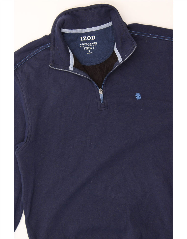 IZOD Mens Stretch Zip Neck Sweatshirt Jumper Medium Navy Blue Polyester Vintage Izod and Second-Hand Izod from Messina Hembry 