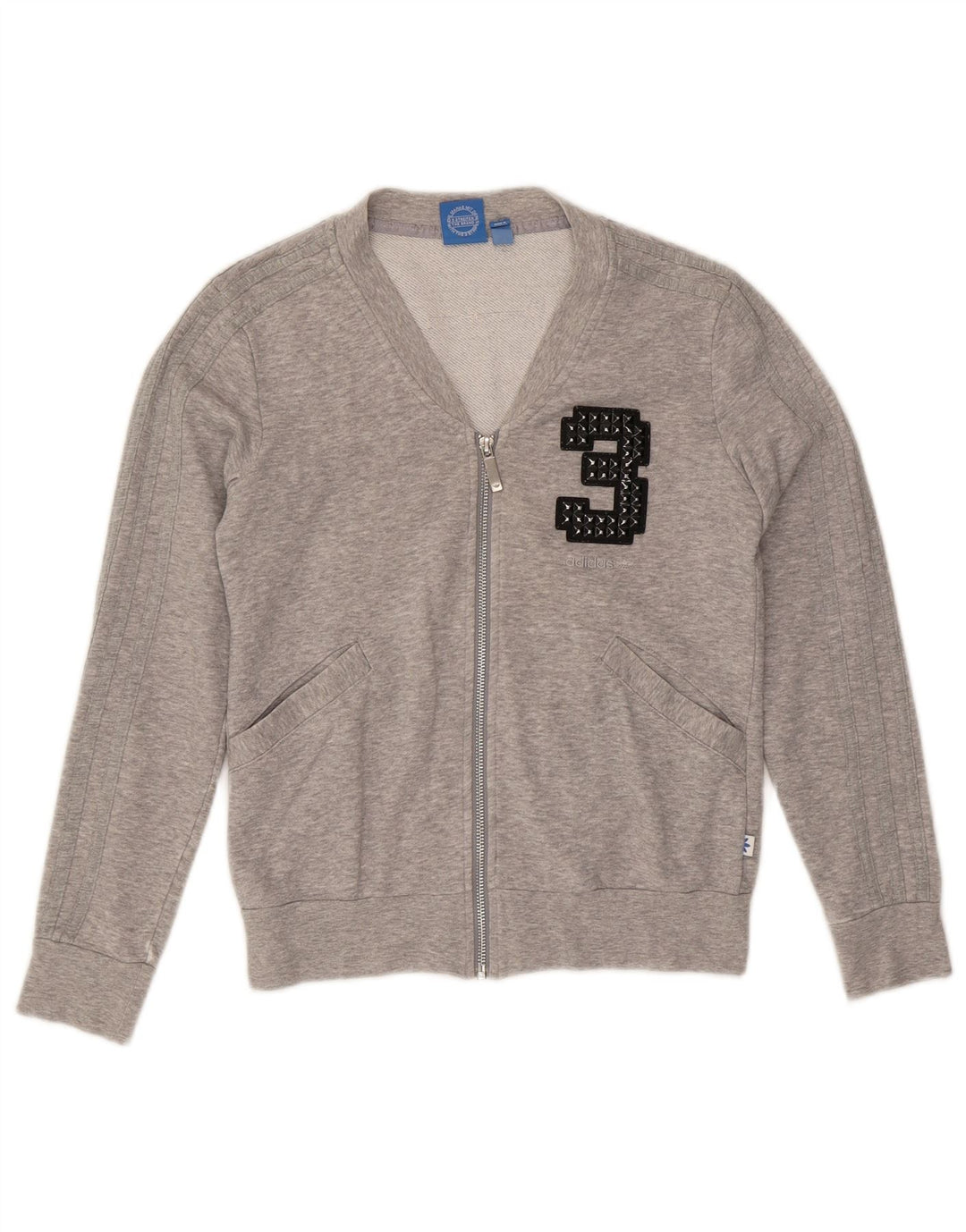 Adidas Γυναικεία φόρμα φόρμας με γραφικό τοπ μπουφάν UK 8 Small Grey Flecked Cotton