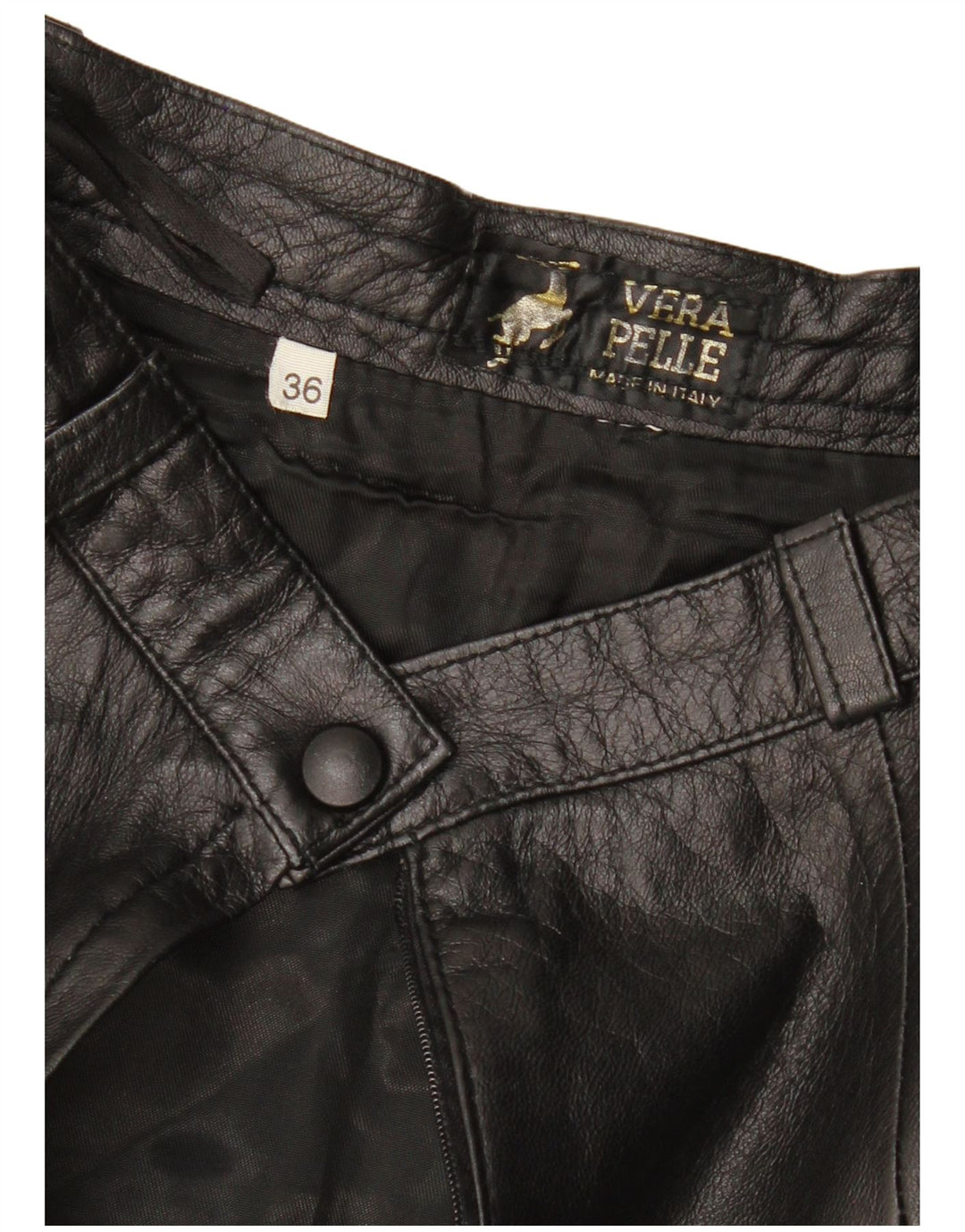 VINTAGE Γυναικεία Δερμάτινη Φούστα EU 36 Small W26 Μαύρη Δερμάτινη