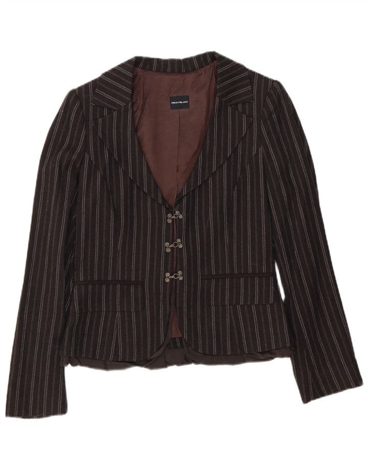 Penny Black Γυναικείο σακάκι 3 κουμπιών UK 12 μεσαίο καφέ ριγέ βαμβακερό