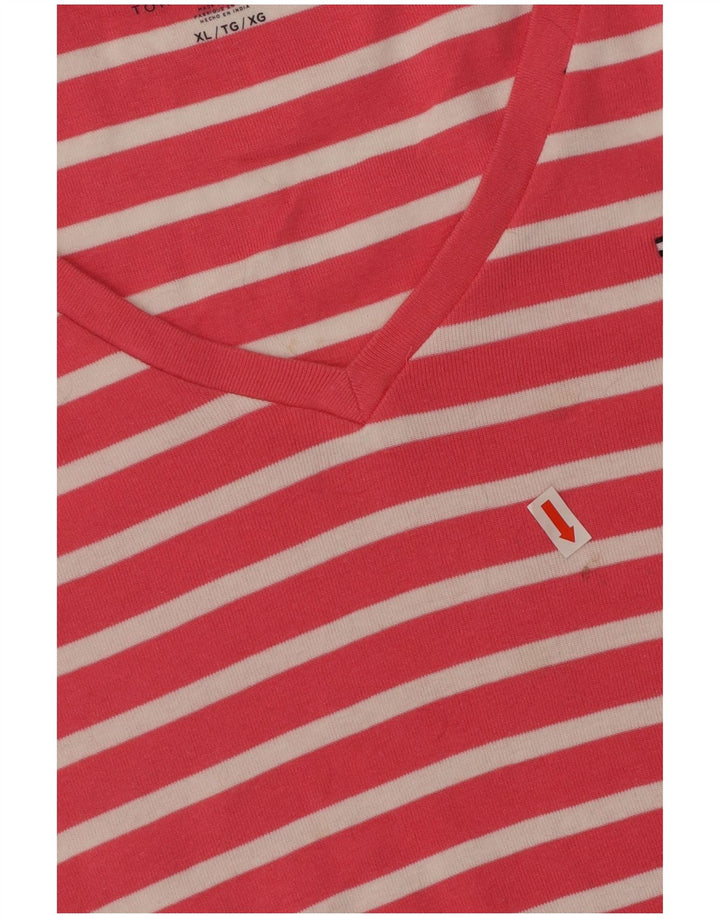 TOMMY HILFIGER Γυναικείο T-Shirt Top UK 18 XL Ροζ βαμβακερό ριγέ