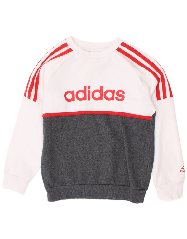 Γραφικό φούτερ Adidas Boys Jumper 5-6 ετών Λευκό βαμβακερό χρώμα