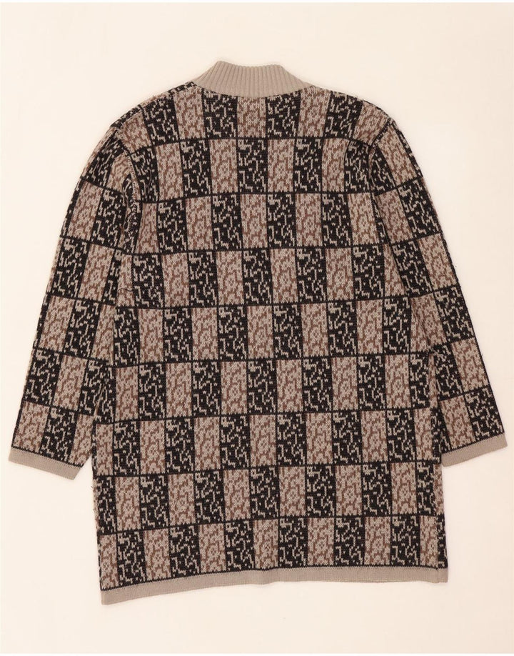 VINTAGE Γυναικείο Longline ανοιχτό πουλόβερ ζακέτα IT 44 Μεσαίο καφέ γεωμετρικό