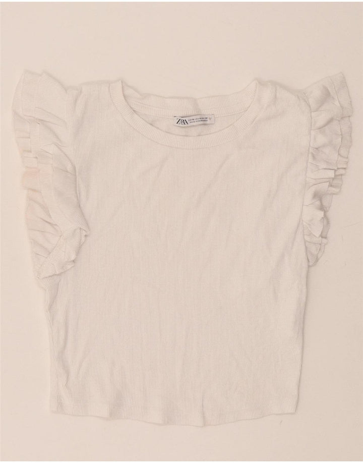Zara Γυναικεία Μπλούζα Crop Top UK 12 Μεσαία Λευκή Βαμβακερή