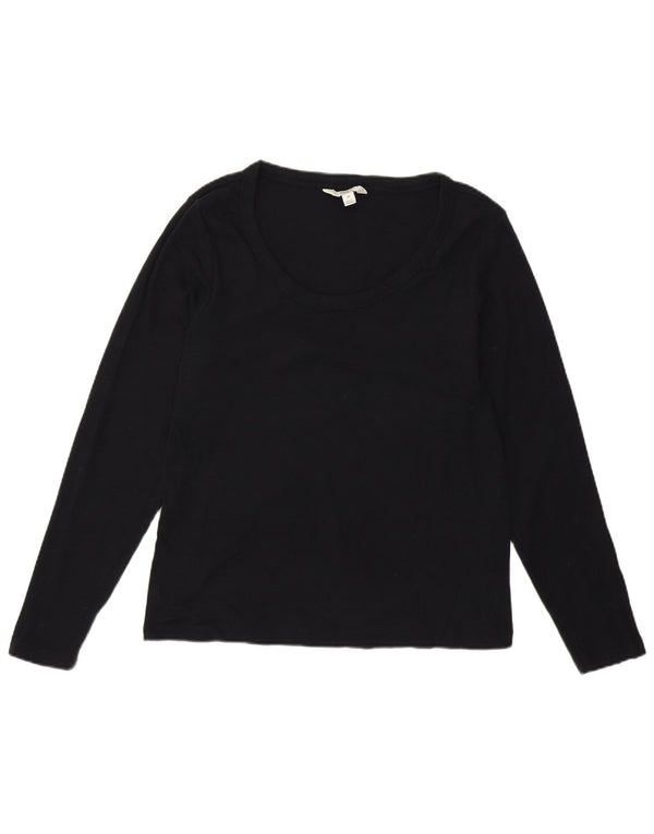 Marks & Spencer Womens Top Long Sleeve UK 20 2XL Black Cotton