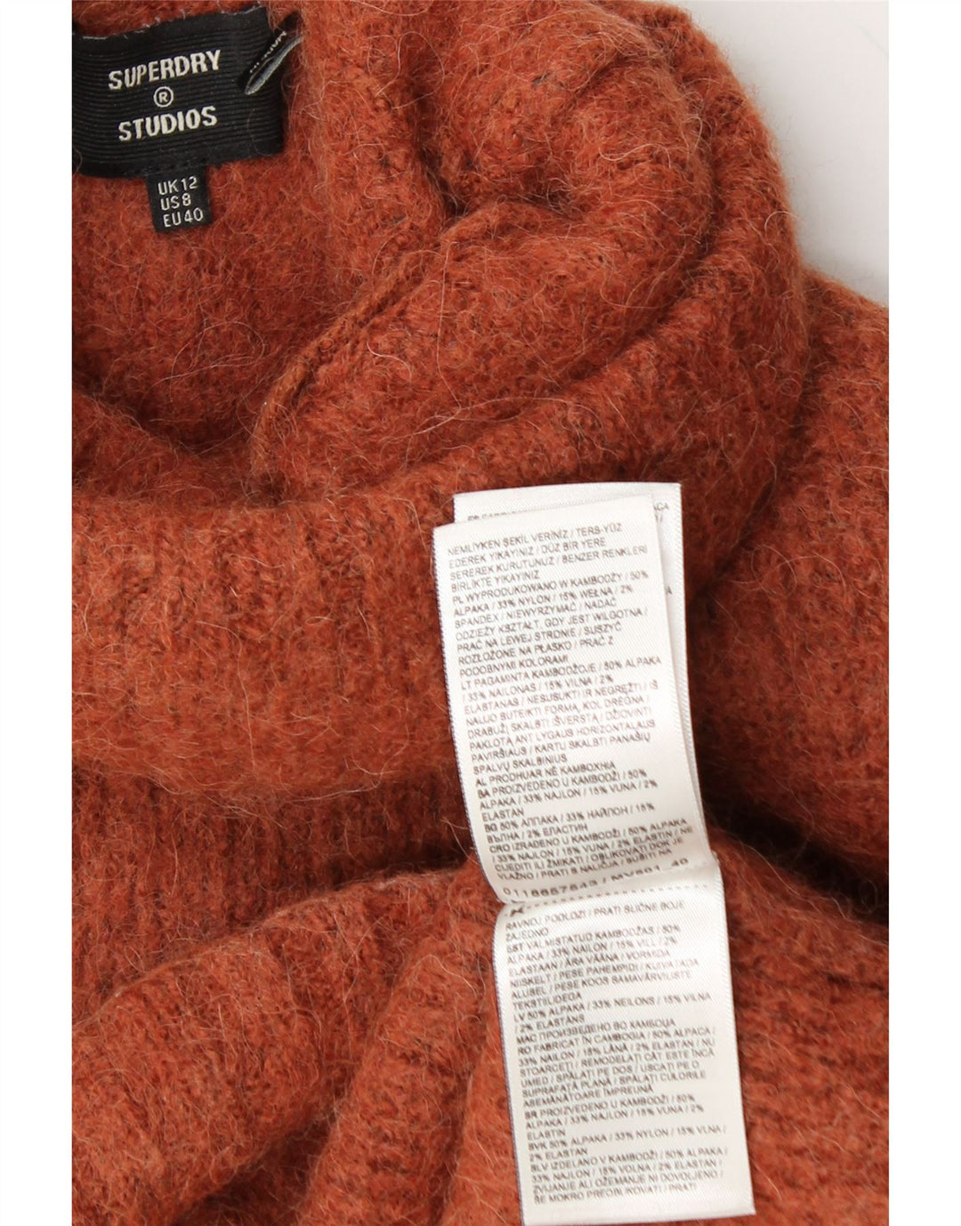 Γυναικείο πουλόβερ SUPERDRY Crop Roll Neck Jumper UK 12 Medium Brown