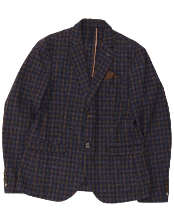 Vintage Ανδρικό τζάκετ μπλέιζερ με 2 κουμπιά EU 52 XL Navy Blue Gingham Acrylic