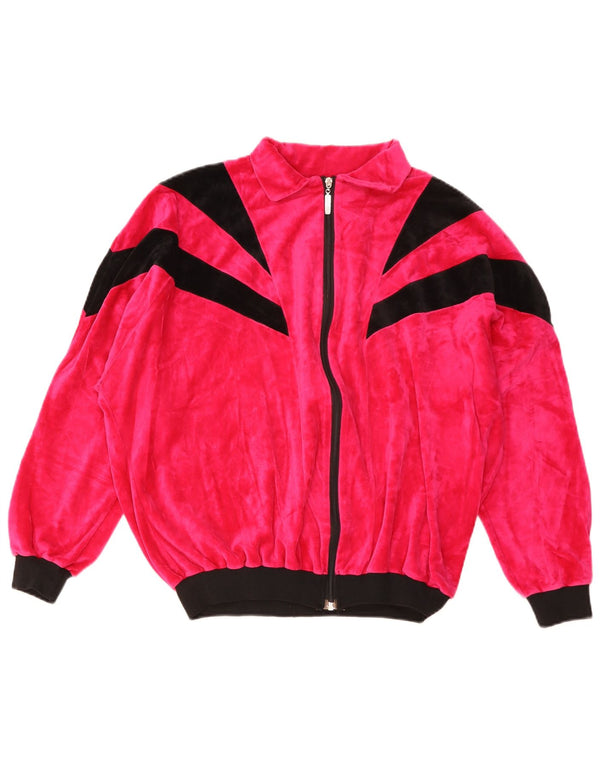 Vintage γυναικεία βελούδινη αθλητική φόρμα Top Jacket UK 14 Large Pink Colourblock