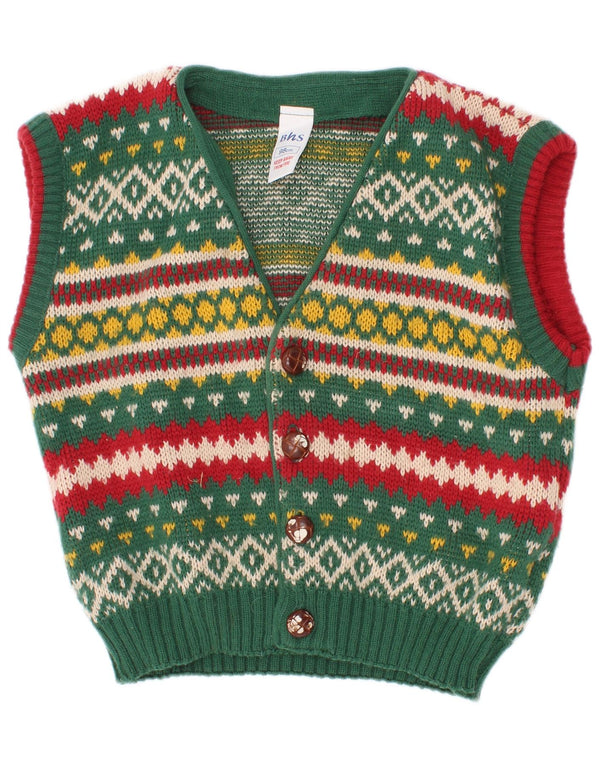 Bhs Boys Αμάνικο πουλόβερ ζακέτα 2-3 ετών Green Fair Isle Acrylic