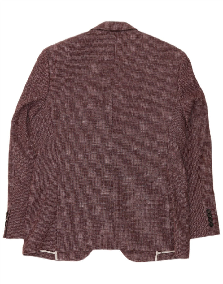 JAEGER Ανδρικό σακάκι σακάκι με 2 κουμπιά UK 42 XL Μαλλί Chevron Βουργουνδίας
