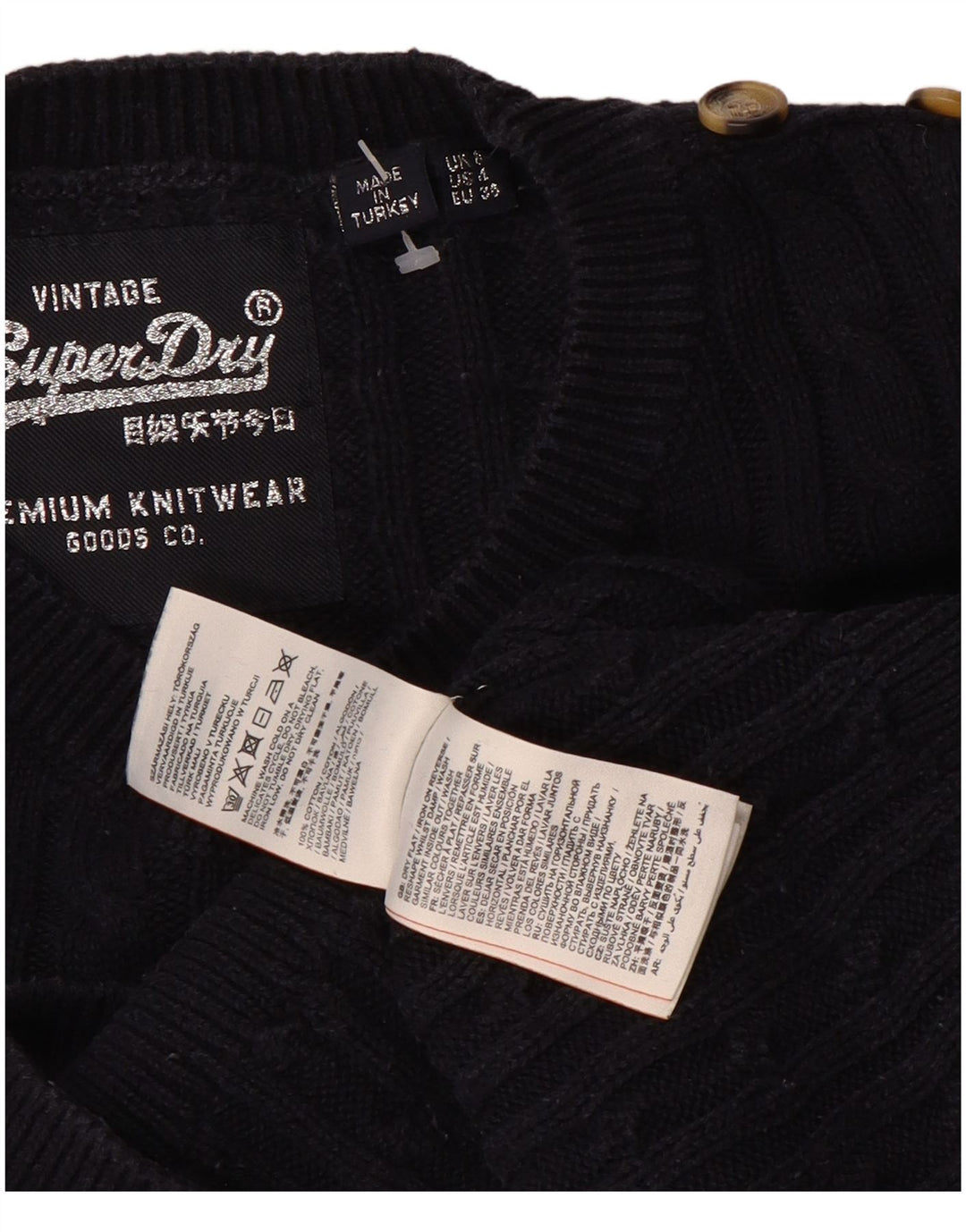 SUPERDRY Γυναικείο πουλόβερ με λαιμόκοψη UK 8 Small Navy Blue από βαμβάκι