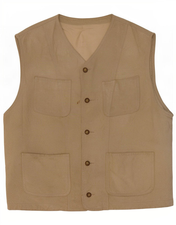 Vintage Mens Suede Utility Gilet IT 48 Medium Beige Leather