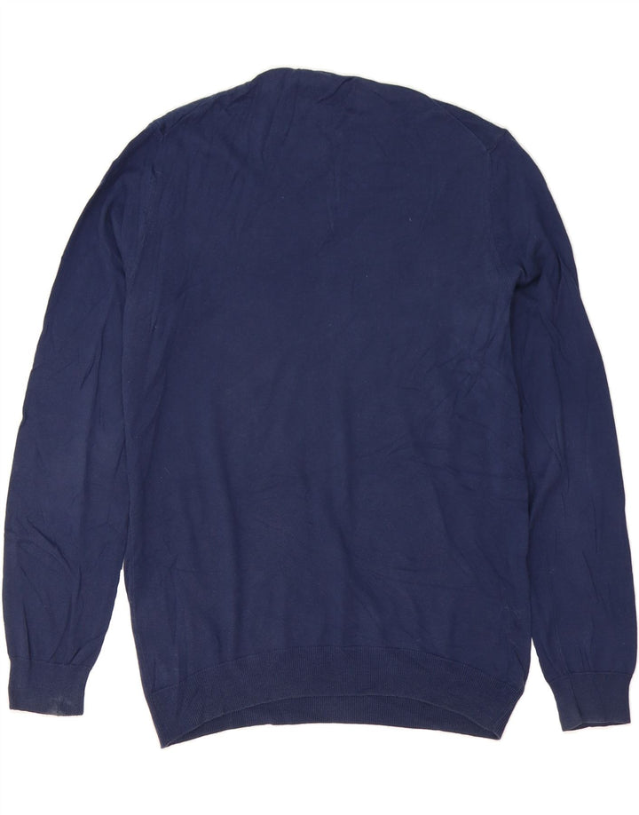 BENETTON Mens V-Neck Jumper Sweater Medium Navy Blue Vintage Benetton and Second-Hand Benetton from Messina Hembry 