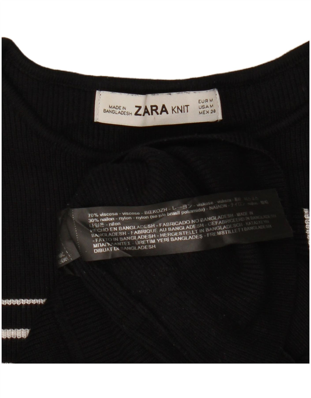 ZARA Γυναικείο πουλόβερ με λαιμόκοψη με λαιμόκοψη UK 12 μέτριο μαύρο ριγέ