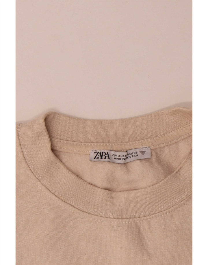 Zara Γυναικεία φούτερ Crop Jumper UK 14 Medium Off White Βαμβακερό