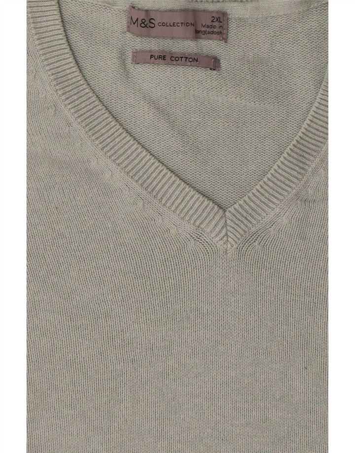 Marks & Spencer Ανδρικό πουλόβερ με λαιμόκοψη 2XL γκρι βαμβακερό