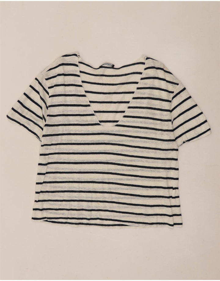 Zara Γυναικείο T-Shirt Top UK 14 Large White ριγέ