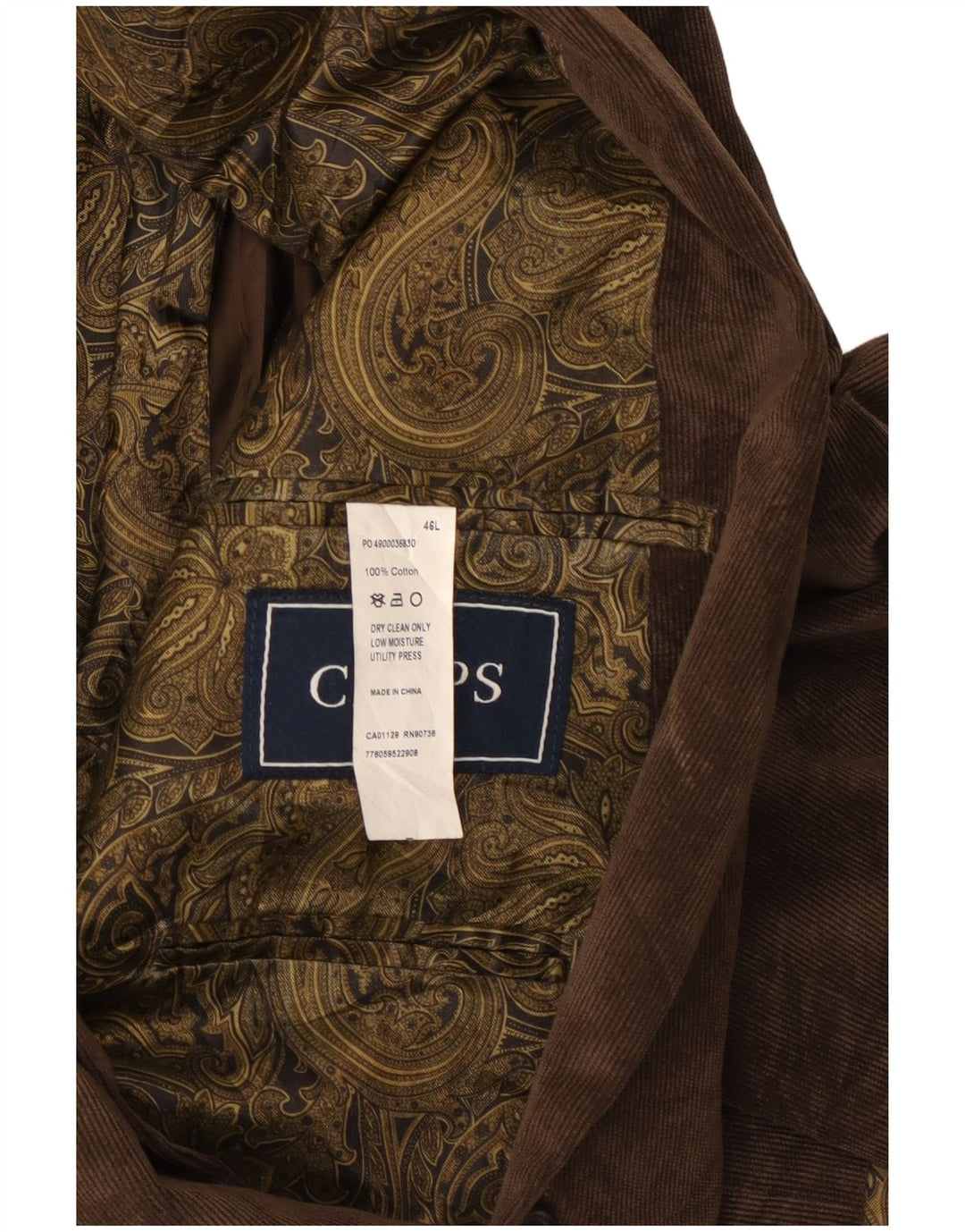 Chaps Ανδρικό 2 κουμπιά κοτλέ σακάκι μπλέιζερ UK 46 3XL καφέ βαμβακερό