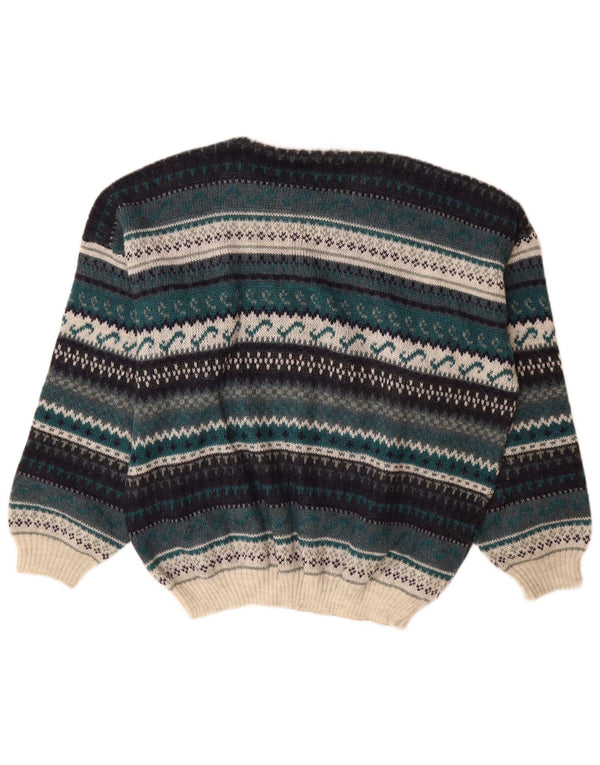Vintage Ανδρικό πουλόβερ με λαιμόκαυμα IT 52 Large Green Fair Isle Acrylic