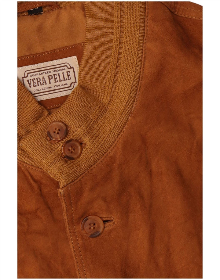 Vintage Ανδρικό Suede Bomber Jacket IT 56 3XL Καφέ Δερμάτινο