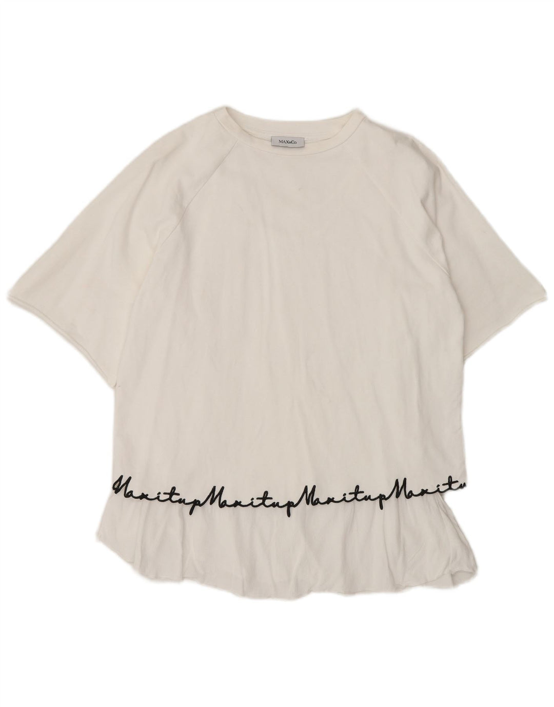 Max & Co. Γυναικεία γραφική υπερμεγέθη μπλούζα Top UK 10 Small White Cotton
