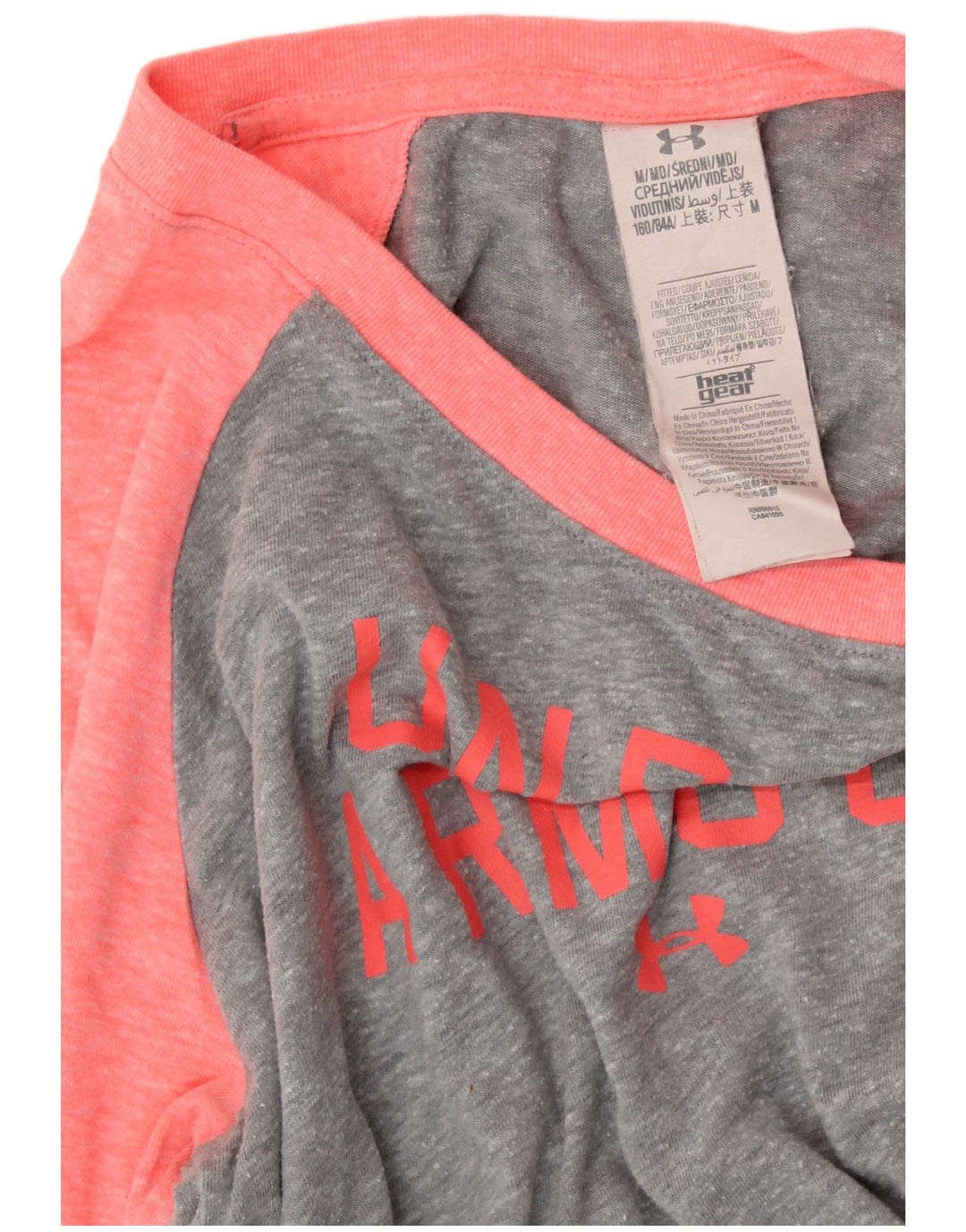 UNDER ARMOR Γυναικείο γκάζι θερμότητας γραφικό τοπ 3/4 μανίκι UK 12 μεσαίο γκρι