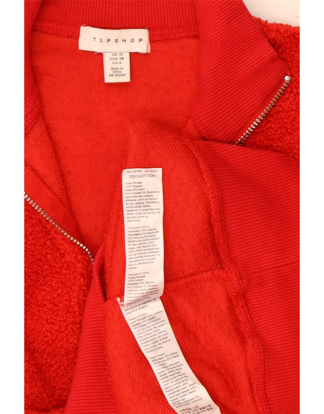 Topshop γυναικείο φλις άλμα με λαιμόκοψη μεγάλου μεγέθους με φερμουάρ UK 10 μικρό κόκκινο πολυεστέρα