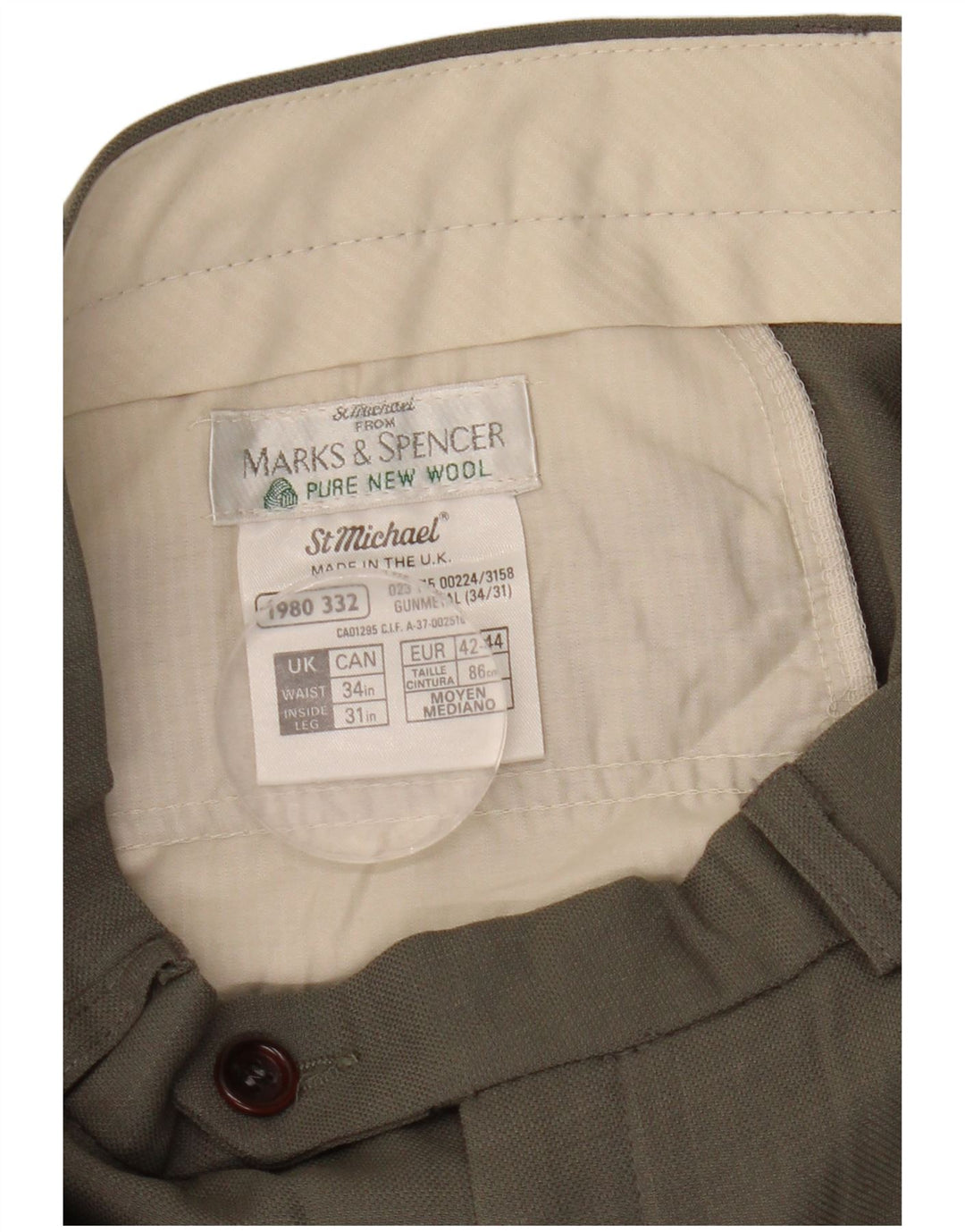 Marks & Spencer Ανδρικό παντελόνι με καρφίτσα W34 L31 Γκρι μαλλί
