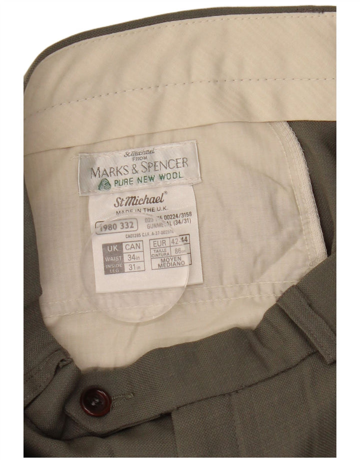 Marks & Spencer Ανδρικό παντελόνι με καρφίτσα W34 L31 Γκρι μαλλί