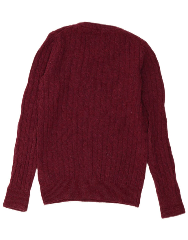 Jack Wills Γυναικείο πουλόβερ με λαιμόκοψη UK 6 XS Βουργουνδίας Μαλλί Merino