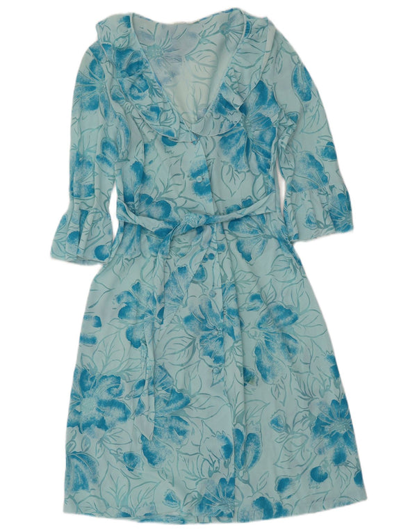 Imec Womens 3/4 Sleeve See Through A-Line Dress UK 12 Medium Blue Floral