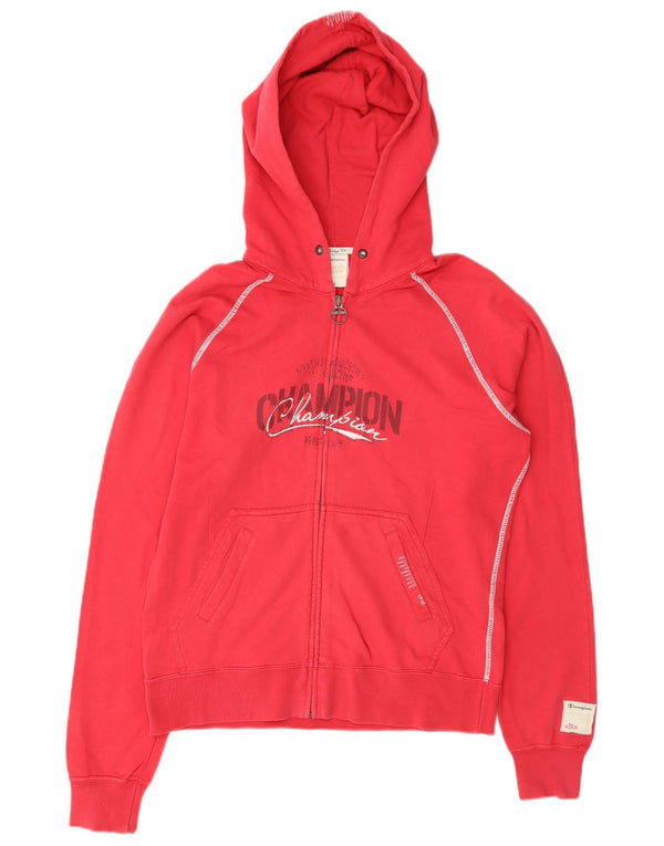 Champion Womens Heritage Fit Graphic Zip Hoodie πουλόβερ UK 16 Large Red