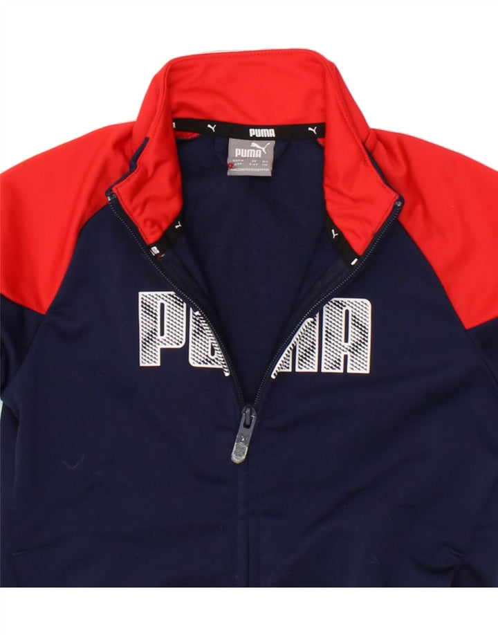 PUMA Boys Graphic Tracksuit Top Jacket 5-6 Years Navy Blue Colourblock Vintage Puma and Second-Hand Puma from Messina Hembry 