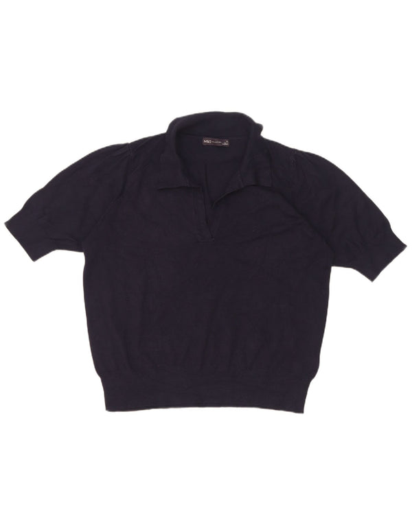 Marks & Spencer γυναικείο πουλόβερ με λαιμό πόλο UK 16 Large Navy Blue